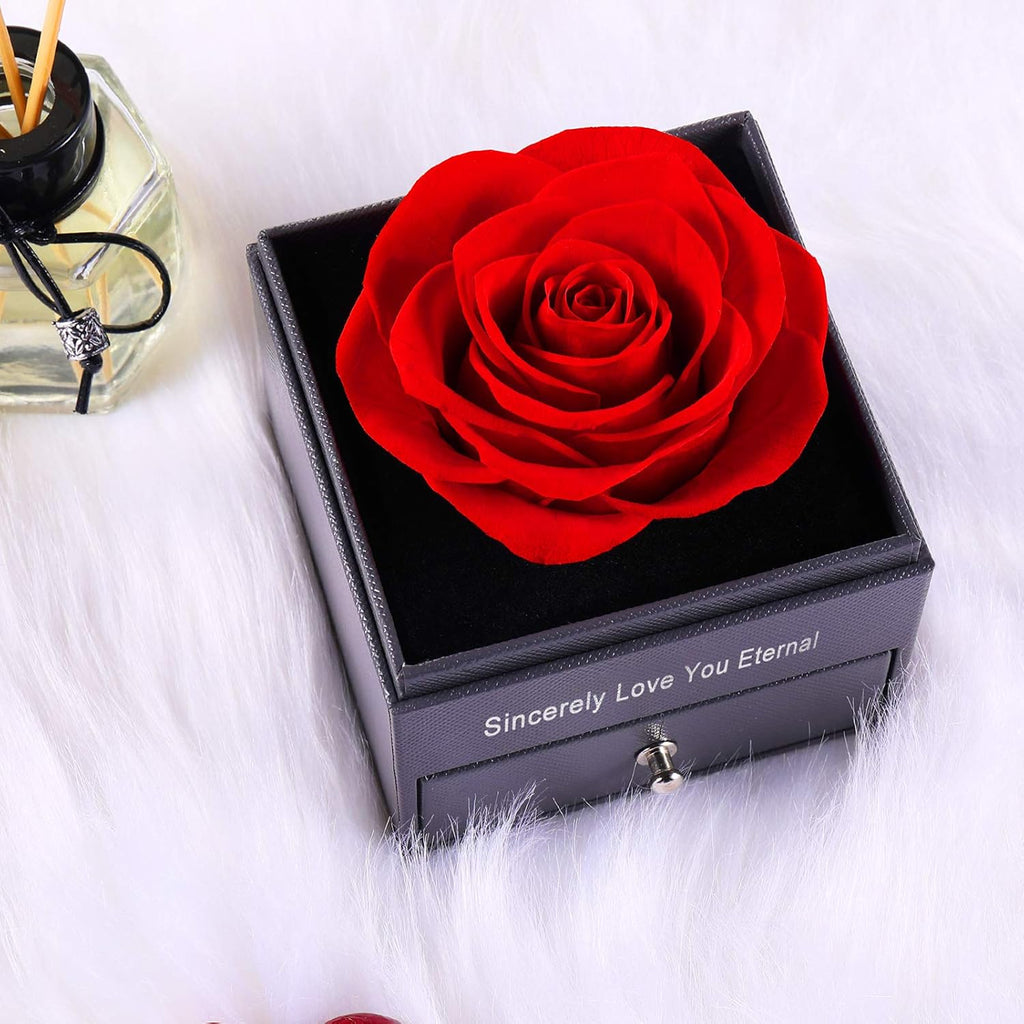 Preserved Real Rose Enchanted Real Rose Flower with Love Heart I Love You Necklace 100 Languages Gift Set,Handmade Eternal Flesh Flower Rose Gift for Her on Valentine'S Day Anniversary Mother'S Day
