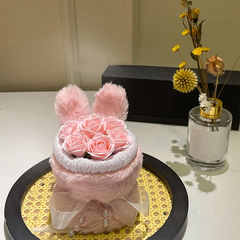 Scented Forever Artificial Rose Cute Rabbit Ears Flower Bouquet Wedding Valentines Day Mothers Day Teacher'S Day Gift Home Decor