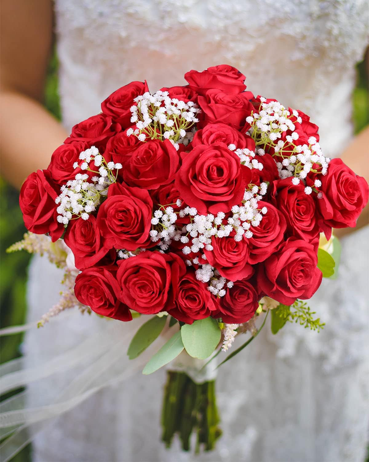 12Pcs Artificial Red Roses Flowers Silk Realistic Roses with Long Stems Fake Roses in Bulk for DIY Wedding Party Home Decoration(Red)