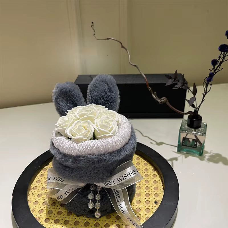 Scented Forever Artificial Rose Cute Rabbit Ears Flower Bouquet Wedding Valentines Day Mothers Day Teacher'S Day Gift Home Decor