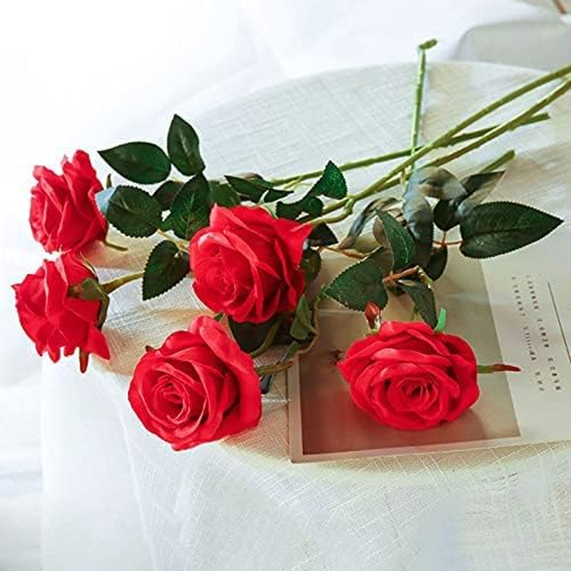 12Pcs Artificial Red Roses Flowers Silk Realistic Roses with Long Stems Fake Roses in Bulk for DIY Wedding Party Home Decoration(Red)