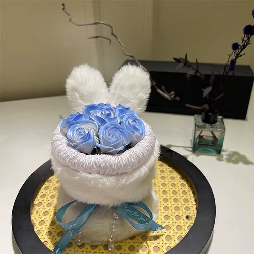 Scented Forever Artificial Rose Cute Rabbit Ears Flower Bouquet Wedding Valentines Day Mothers Day Teacher'S Day Gift Home Decor